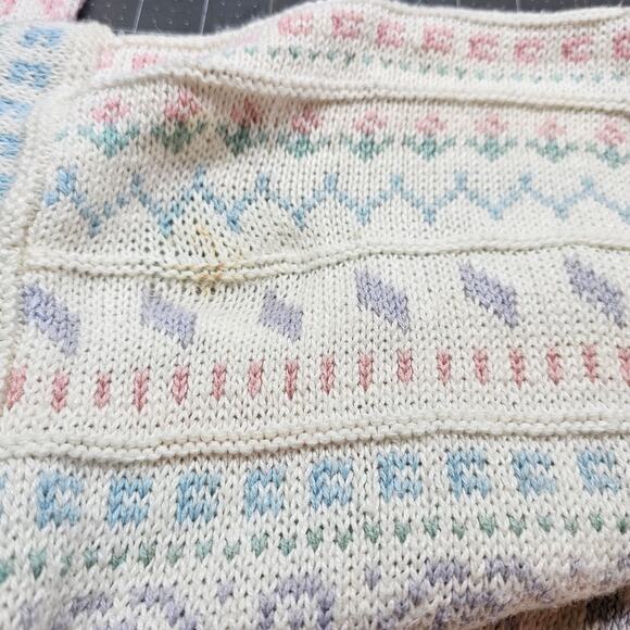 Vintage Northern Isles Sweater Mens Large White 90s Spring Cosby Cottage Preppy - Picture 9 of 9